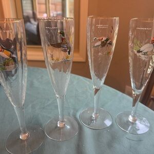 Set of Four Duck Design Champagne Flutes by Ned Smith Vintage